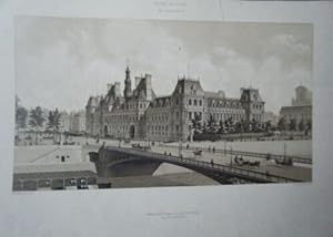 LITHOGRAPHIE 19ème PARIS HOTEL DE VILLE EN CONSTRUCTION