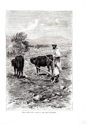 GRAVURE SUR BOIS 19ème FELLAH DU VILLAGE DE NAIN SYRIE