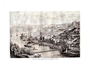 GRAVURE SUR BOIS 19ème VUE DE PORTO PORTUGAL