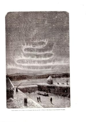 GRAVURE SUR BOIS 19ème AURORE BOREALE VUE DE NOULATO ALASKA 27 DECEMBRE 1866