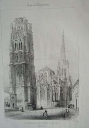 LITHOGRAPHIE GUIENE MONUMENTALE 1842 BORDEAUX CATHEDRALE TOUR ST ANDRE GIRONDE