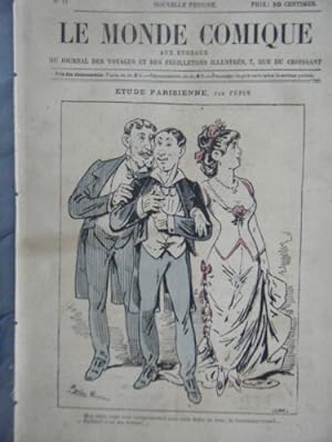 LE MONDE COMIQUE N° 11 VERS 1880 GRAVURE EN COULEUR DE ROBIDA ETUDE PARISIENNE