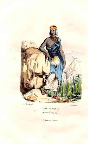 GRAVURE COLORIEE A LA MAIN VERS 1850 VOYAGE DENHAM ET CLAPERTON FEMME DE SOUDAN