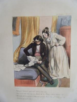 LITHOGRAPHIE DE GAVARNI AQUARELLEE 17 JUILLET 1842 EDOUARD EDOUARD