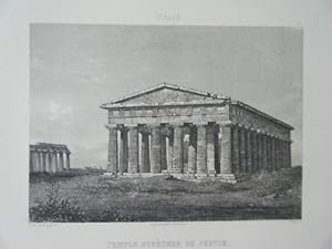 GRAVURE SUR ACIER 19è TEMPLE HYPETHRE DE PESTUM ITALIE