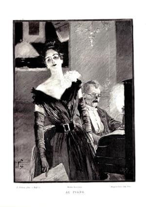 PLANCHE 1890 D APRES UN TABLEAU DE FLAMENG AU PIANO