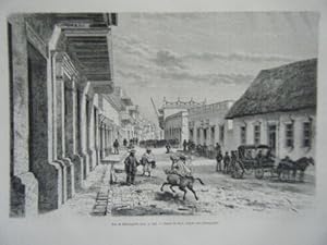 GRAVURE SUR BOIS 1883 RUE DE LA BARANQUILLA COLOMBIE