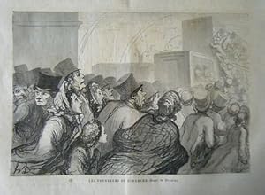 GRAVURE SUR BOIS DE DAUMIER 19ème VOYAGEURS DU DIMANCHE