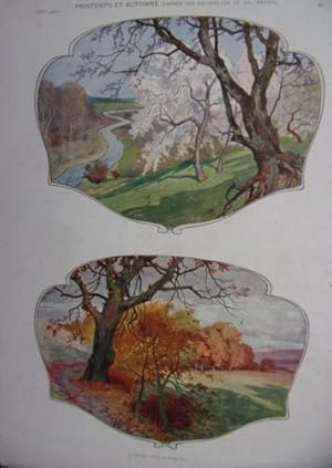 PLANCHE TIREE JOURNAL DECORATION VERS 1900 PRINTEMPS AUTOMNE AQUARELLES MENZEL