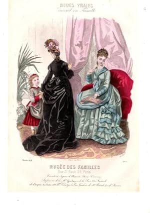 GRAVURE COULEUR MODES VRAIES ENFANTINA MUSEE DES FAMILLES N° 7 OCTOBRE 1874