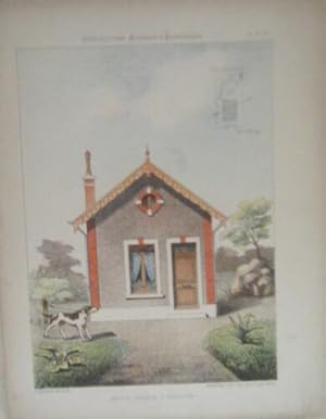 GRAVURE COULEUR 20ème CONSTRUCTION MODERNE ECONOMIQUE PETITE MAISON D' EMPLOYE