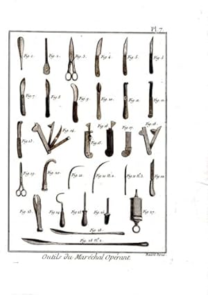 GRAVURE 18ème d' EPOQUE OUTILS DU MARECHAL OPERANT