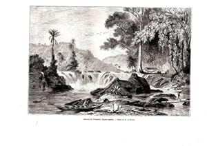 GRAVURE SUR BOIS 19ème CATARACTE DE WEINACHTS GUYANE ANGLAISE