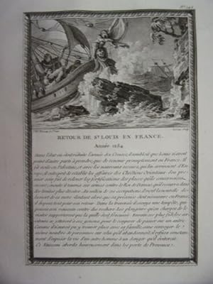 GRAVURE 18ème D' EPOQUE RETOUR DE SAINT LOUIS EN FRANCE ANNEE 1254