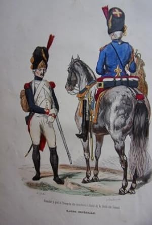 Gravure en couleur 1847 militaria garde imperiale grenadier trompette grenadier