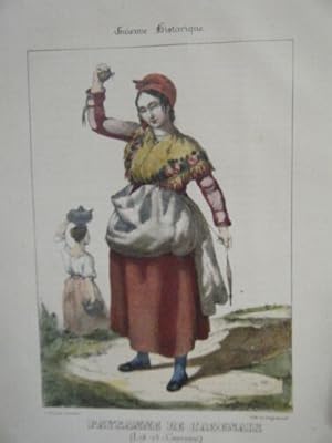 LITHOGRAPHIE GOUACHEE GOMMEE 1842 PAYSANNE DE L' AGENAIS LOT ET GARONNE