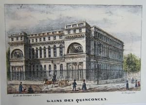 LITHOGRAPHIE GOUACHEE GOMMEE DE CONSTANT 19è BORDEAUX BAINS DES QUINCONCES