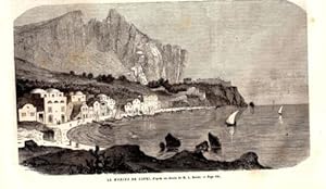 GRAVURE SUR BOIS 19ème LA MARINA DE CAPRI ITALE