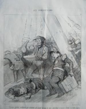 LITHOGRAPHIE ORIGINALE DE DAUMIER 19ème LES BANQUETEURS MILITARIA