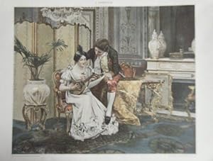 PLANCHE COULEUR 1898 D APRES TABLEAU J. DOMENECH MUSIQUE LA LECON DE MANDOLINE