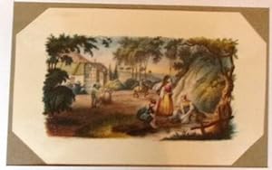 LITHOGRAPHIE GOUACHEE GOMMEE 19ème SCENE CHAMPETRE ALLEMAGNE