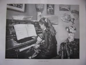 GRAVURE SUR BOIS 19ème MUSIQUE LA LECON DE PIANO