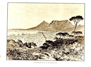 GRAVURE SUR BOIS 19ème VUE GENERALE LE CAP AFRIQUE DU SUD