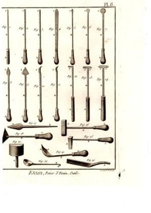 GRAVURE 18ème D' EPOQUE ETAIN POTIER D' ETAIN OUTILS