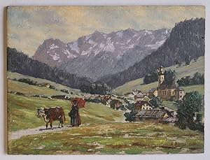 Alpenlandschaft (Dorf in Oberbayern?), um 1900