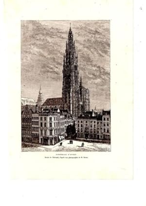 GRAVURE SUR BOIS 19ème CATHEDRALE ANVERS BELGIQUE