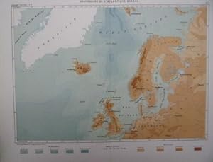 GRAVURE COULEUR FIN 19ème CARTE PROFONDEURS DE L' ATLANTIQUE BOREAL