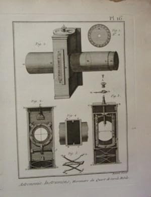 GRAVURE 18ème D' EPOQUE 1778 ASTRONOMIE INSTRUMENTS MICROMETRE QUART DE CERCLE