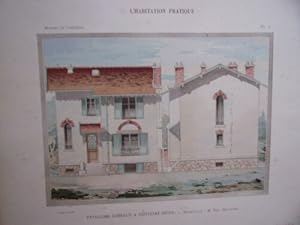 CHROMOLITHOGRAPHIE 1908 PAVILLON JUMEAUX NANTERRE ARCHITECTE DELESTRE