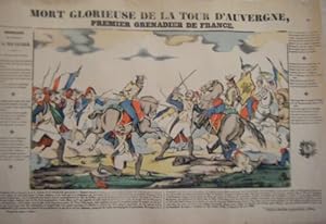 GRAVURE SUR BOIS 19ème IMPRIMEE COLORIEE AU POCHOIR MORT LA TOUR D' AUVERGNE