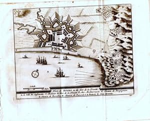 GRAVURE 18è d'EPOQUE 1707 PLAN DE ROSES ET DU FORT DE LA TRINITE VILLE CASEMATTE