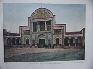 PLANCHE GRAVURE IMPRESSION GILLOT 1890 TEHERAN PORTE PALAIS DU SCHAH AV DIAMANTS