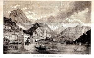 GRAVURE SUR BOIS 19ème LOGGIO LAC DE LUGANO SUISSE