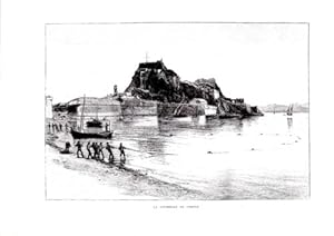 GRAVURE SUR BOIS 19ème LA CITADELLE DE CORFOU GRECE