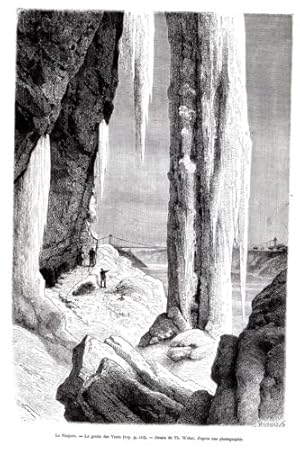 GRAVURE SUR BOIS 19ème LE NIAGARA LA GROTTE DES VENTS ETATS UNIS