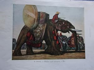 PAGE ILLUSTRATION 1930 ELEPHANT ROYAL CAPARACONNE HUE D' APRES TABLEAU DE JOUVE