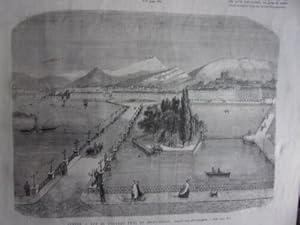 GRAVURE SUR BOIS L UNIVERS ILLUSTRE 1867 GENEVE VUE DU NOUVEAU PONT MONT BLANC