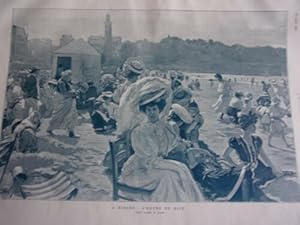 GRAVURE AOUT ILLUSTRATION 1906 d'APRES DESSIN DE SIMONT A DINARD HEURE DU BAIN