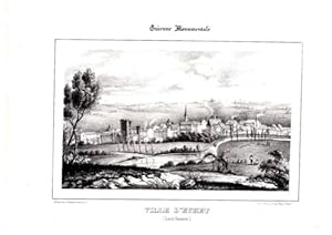 LITHOGRAPHIE 19è GUIENNE MONUMENTALE VILLE D' EYMET LOT ET GARONNE