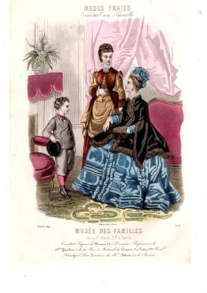 GRAVURE COULEUR MODES VRAIES ENFANTINA MUSEE DES FAMILLES N° 8 OCTOBRE 1874