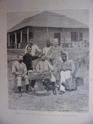GRAVURE SUR BOIS 1892 RECEPTION LIEUTENANT MIZON PAR BEDFORD ROYAL NIGER COMPANY
