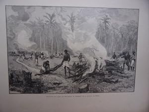 GRAVURE SUR BOIS 1892 CREMATION DAHOMEENS LENDEMAIN BATAILLE DE DOGBA DAHOMEY