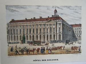 LITHOGRAPHIE GOUACHEE GOMMEE DE CONSTANT 19ème BORDEAUX HOTEL DES DOUANES