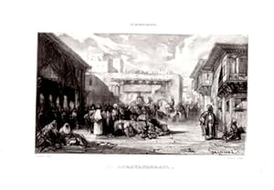 GRAVURE SUR ACIER 19ème LE CARAVANSERAIL TURQUIE