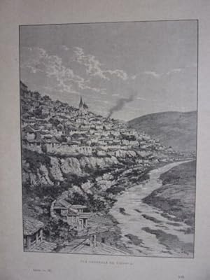 GRAVURE SUR BOIS VERS 1890 VUE GENERALE DE TIRNOVA MOLDAVIE