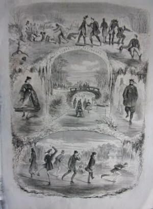 GRAVURE SUR BOIS 1867 L' ECOLE DES PATINEURS